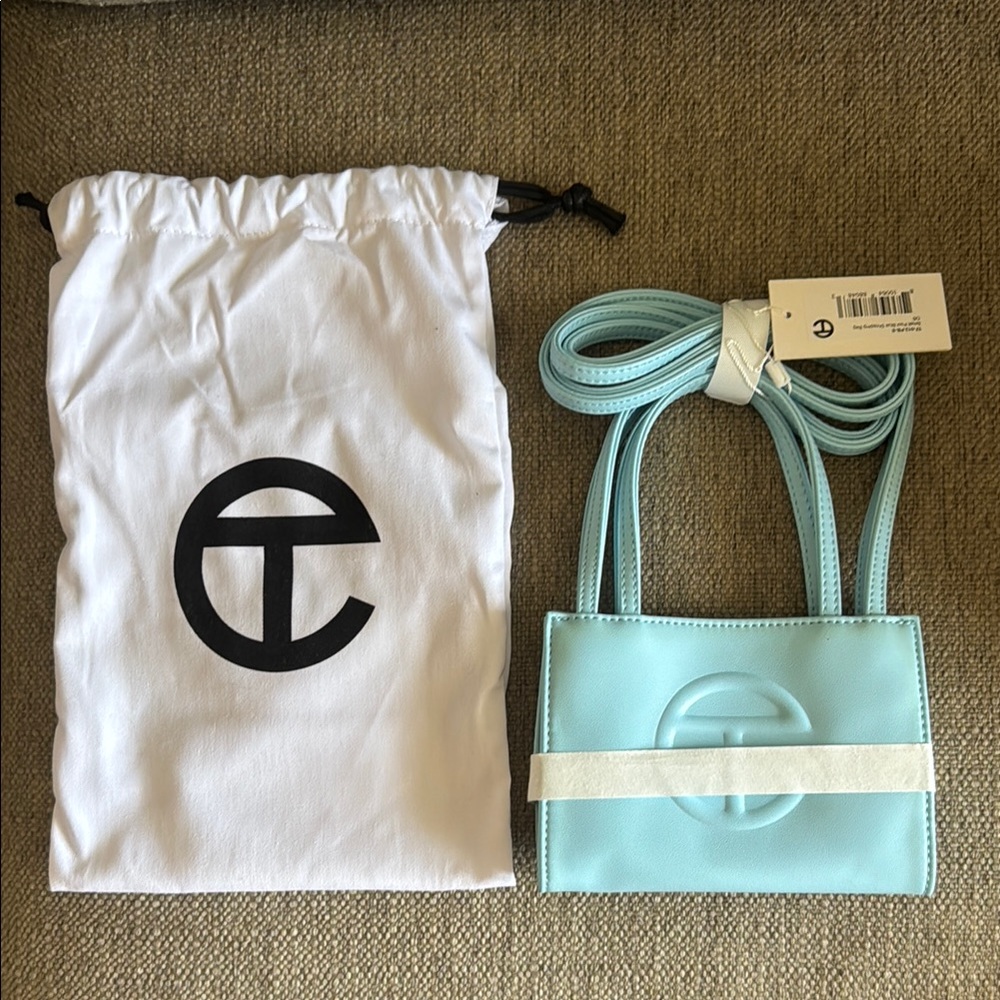 Telfar Blue Mini Bag with Iconic Logo and Structured Design